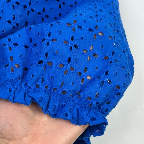 LANE BRYANT Eyelet & Knit Notch Neck Blouse WOMENS 14 / 16 SHORT SLEEVE Blue NWT - Picture 3 of 11